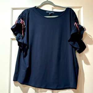 Tommy Hilfiger TShirt top, size XL, short sleeves, ruffle sleeves style.